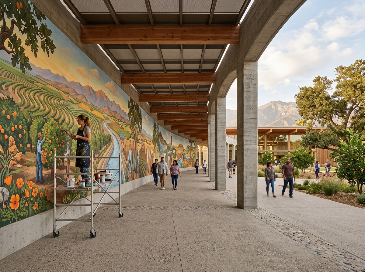 Artist preparing a history mural in Covina