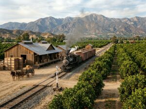 Covina railroad beside citrus groves
